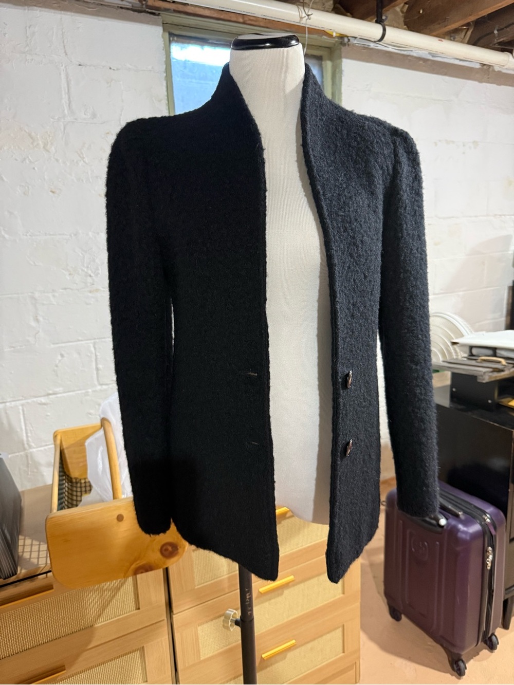 Black Women's Open Front Bouclé Jacket